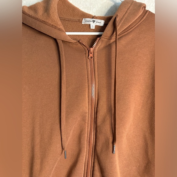 Stella Viva Cropped Full Zip Brown Hoodie Woman’s XL Neutral Boho Minimalist - Picture 4 of 9